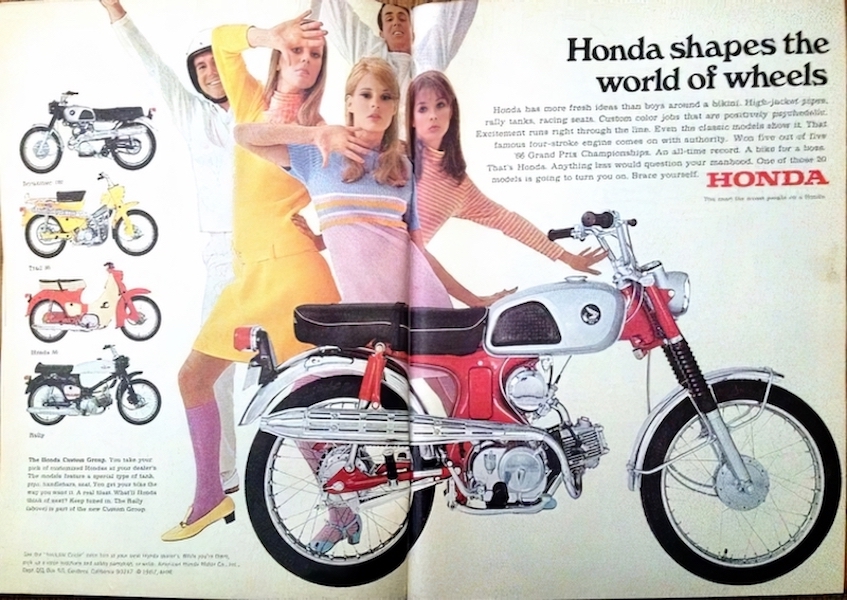 We review the evolution of motorcycle advertising