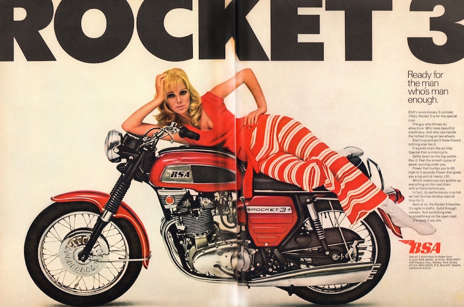 We review the evolution of motorcycle advertising